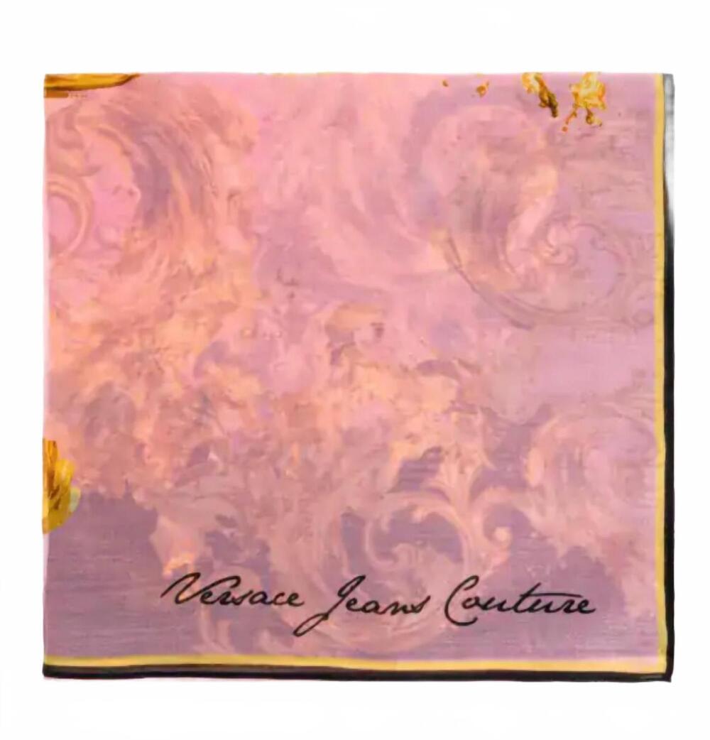 NEW VERSACE women's baroque-inspired silk scarf in black and hot pink